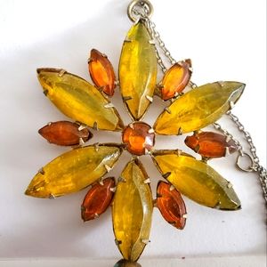Vintage Faux Citrine Amber Glass Flower Beaded Car Charm Dangle